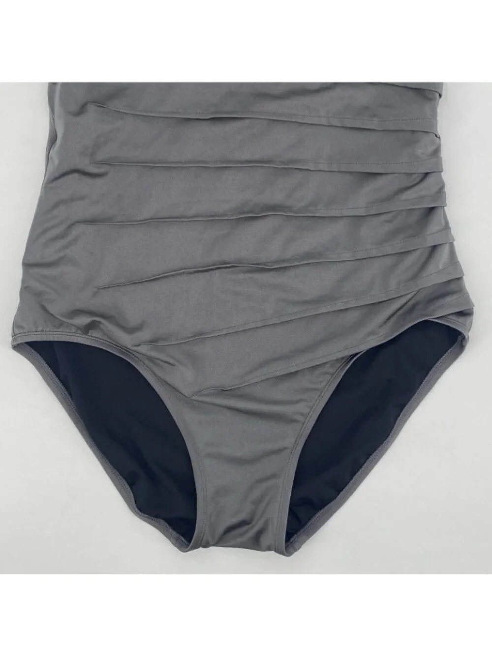 Calvin Klein One Piece Swimsuit Size 14 Ruched Slimming Gray Silver